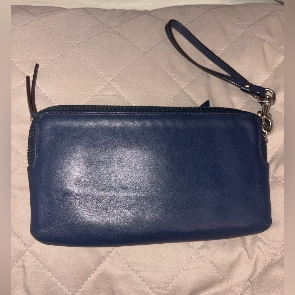 Coach Daisy Navy Blue Double Zip Leather Wristlet Wallet - Picture 5 of 10